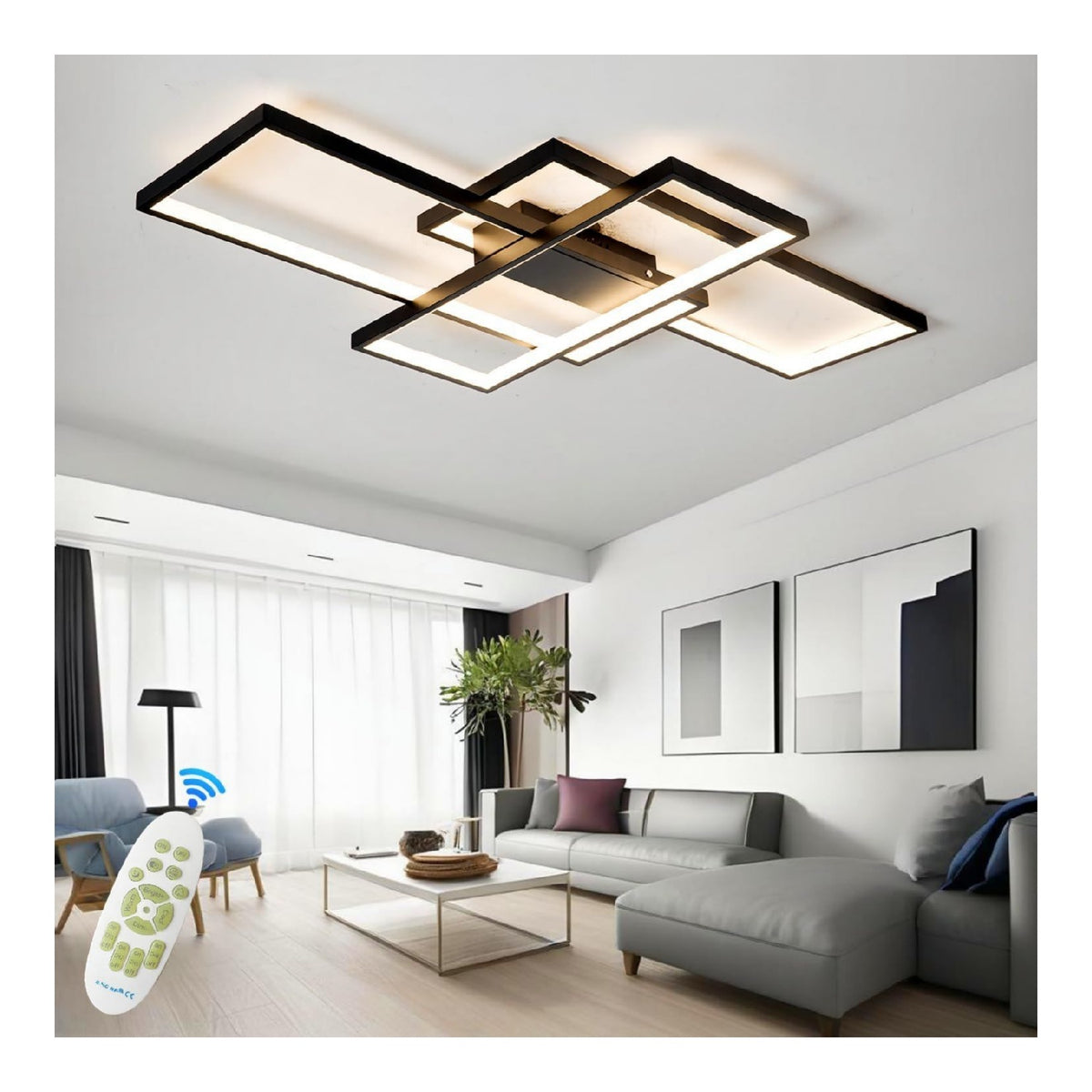 Plafonnier Noir et Blanc aux lignes epurees avec eclairage confortable 6500K