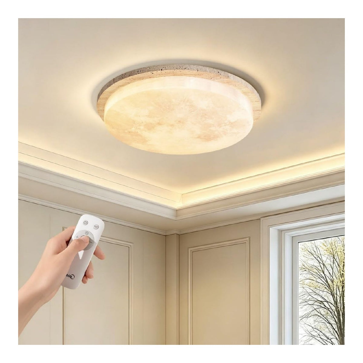 Plafonnier Ambre et Vert aux lignes epurees avec eclairage confortable 24W