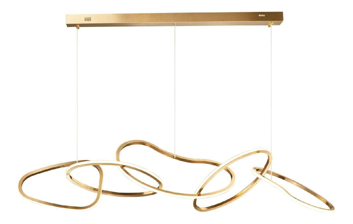Suspension Blanc et Dore aux lignes epurees avec eclairage confortable