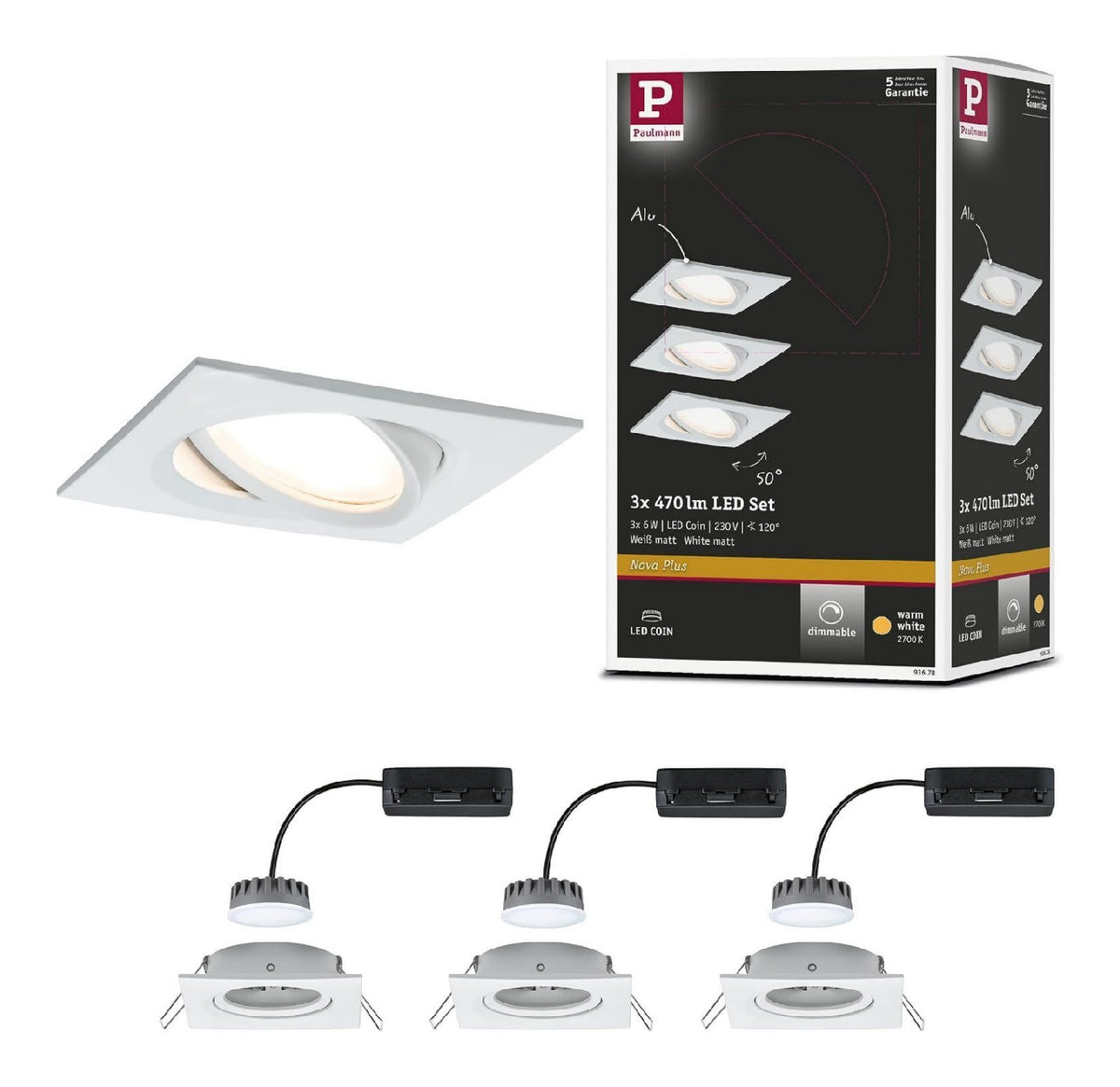 Spot de plafond Blanc aux lignes epurees avec eclairage confortable 8W 2700 K