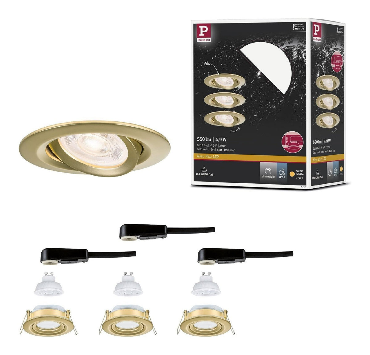Luminaire Blanc et Dore a silhouette graphique de type spot de plafond 9W IP65 2700K