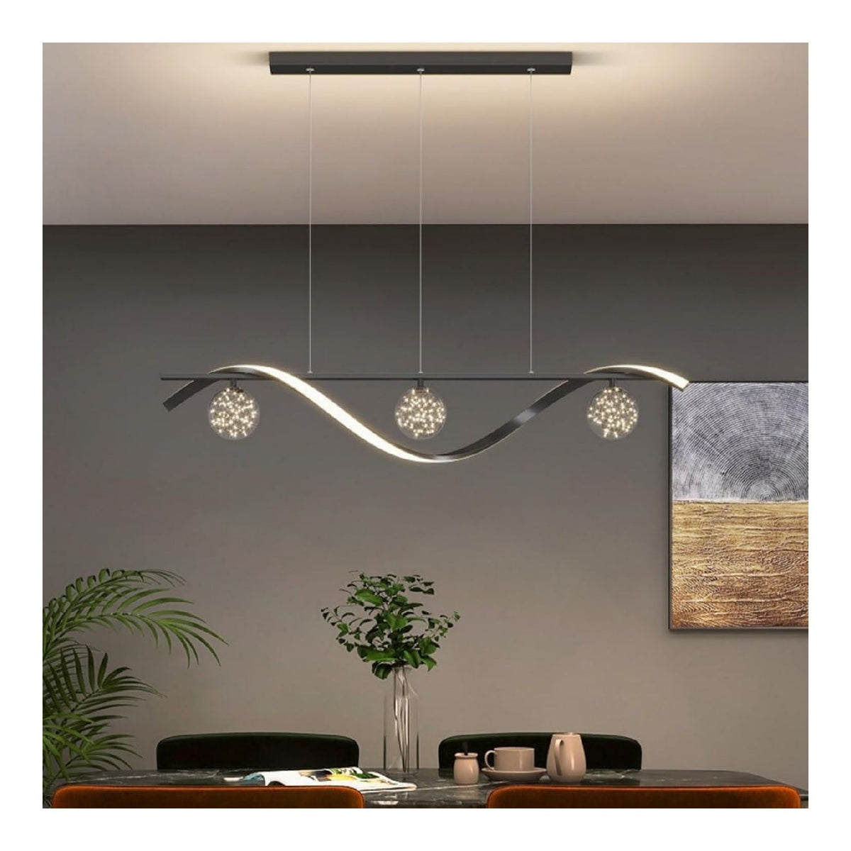 Suspension Noir et Dore aux lignes epurees avec eclairage confortable V6-6701