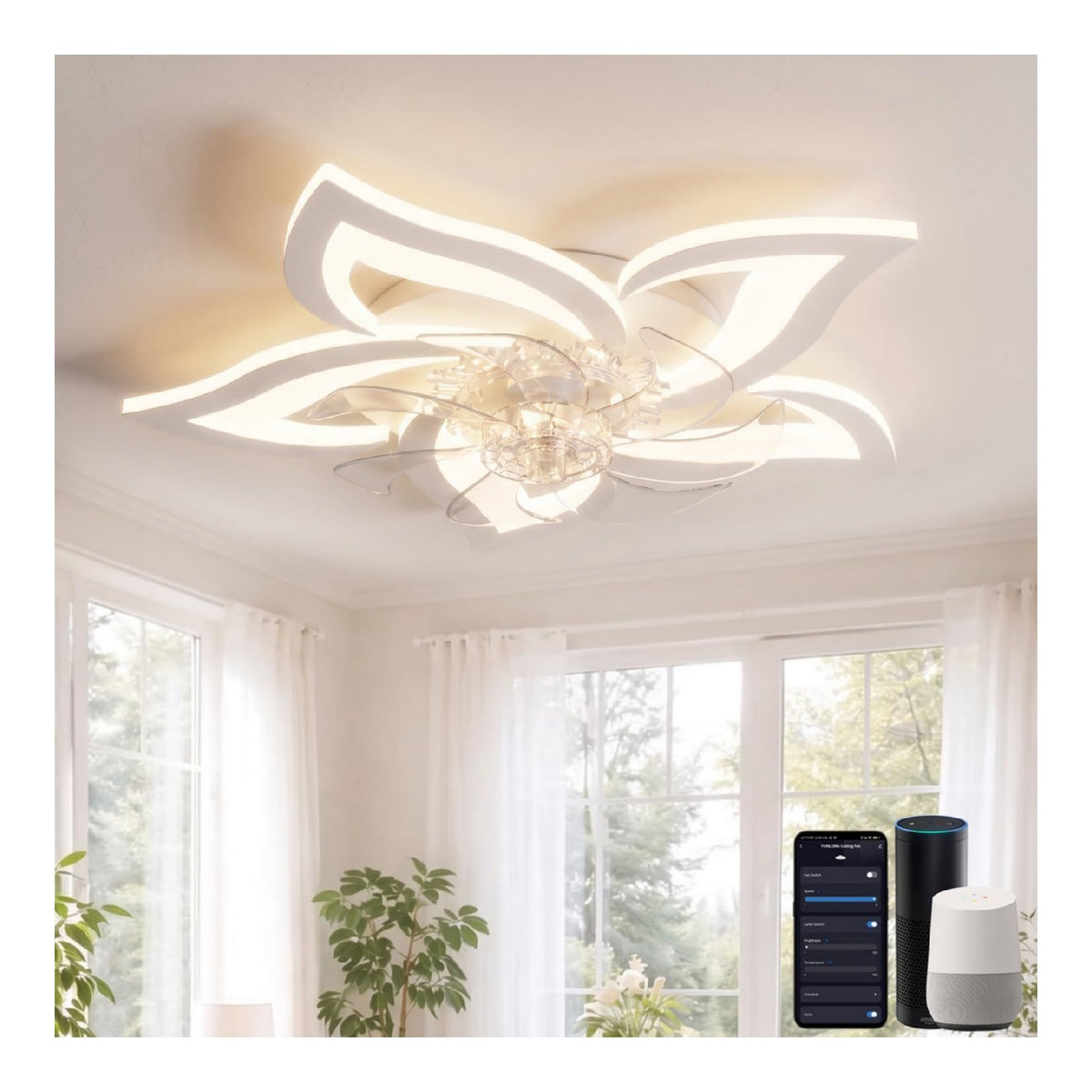 Luminaire Blanc et Ambre a silhouette graphique de type plafonnier