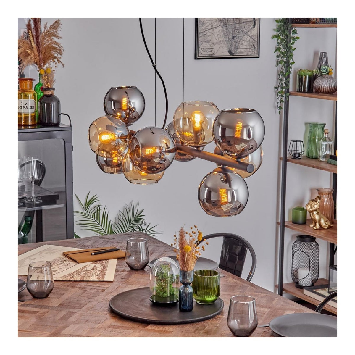 Luminaire Noir et Gris a silhouette graphique de type suspension 25 W IP20 E14