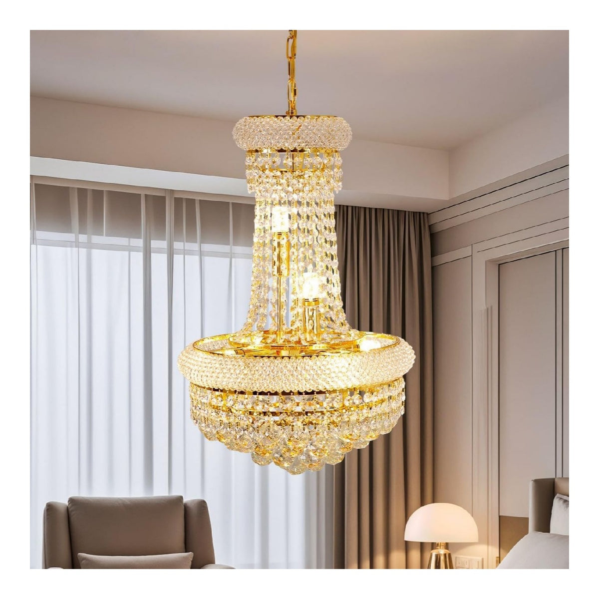 Solution lumineuse Blanc et Dore au dessin sobre en format lustre 2700K E14