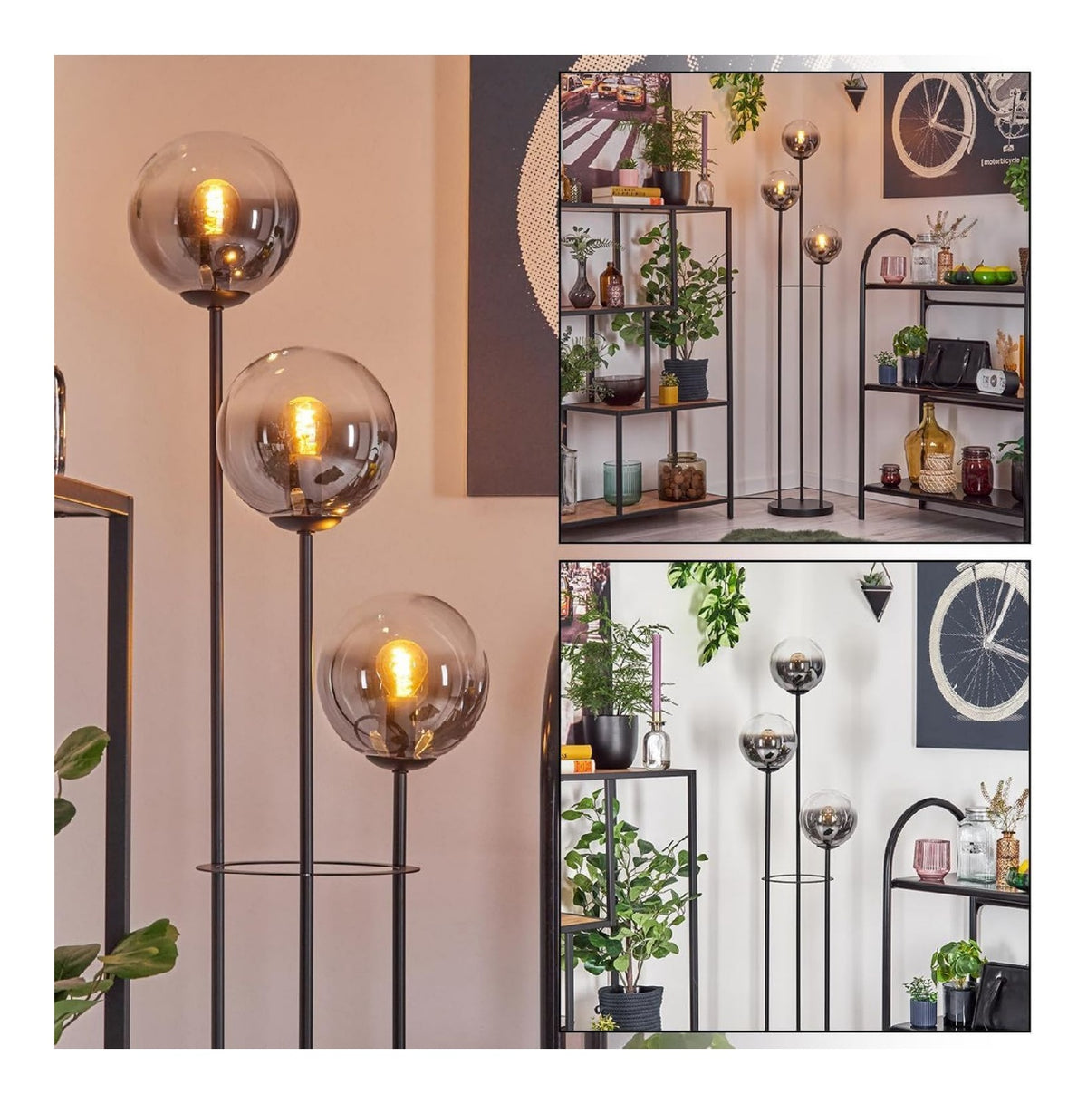 Luminaire Noir et Ambre a silhouette graphique de type lampadaire 25 W IP20 E14