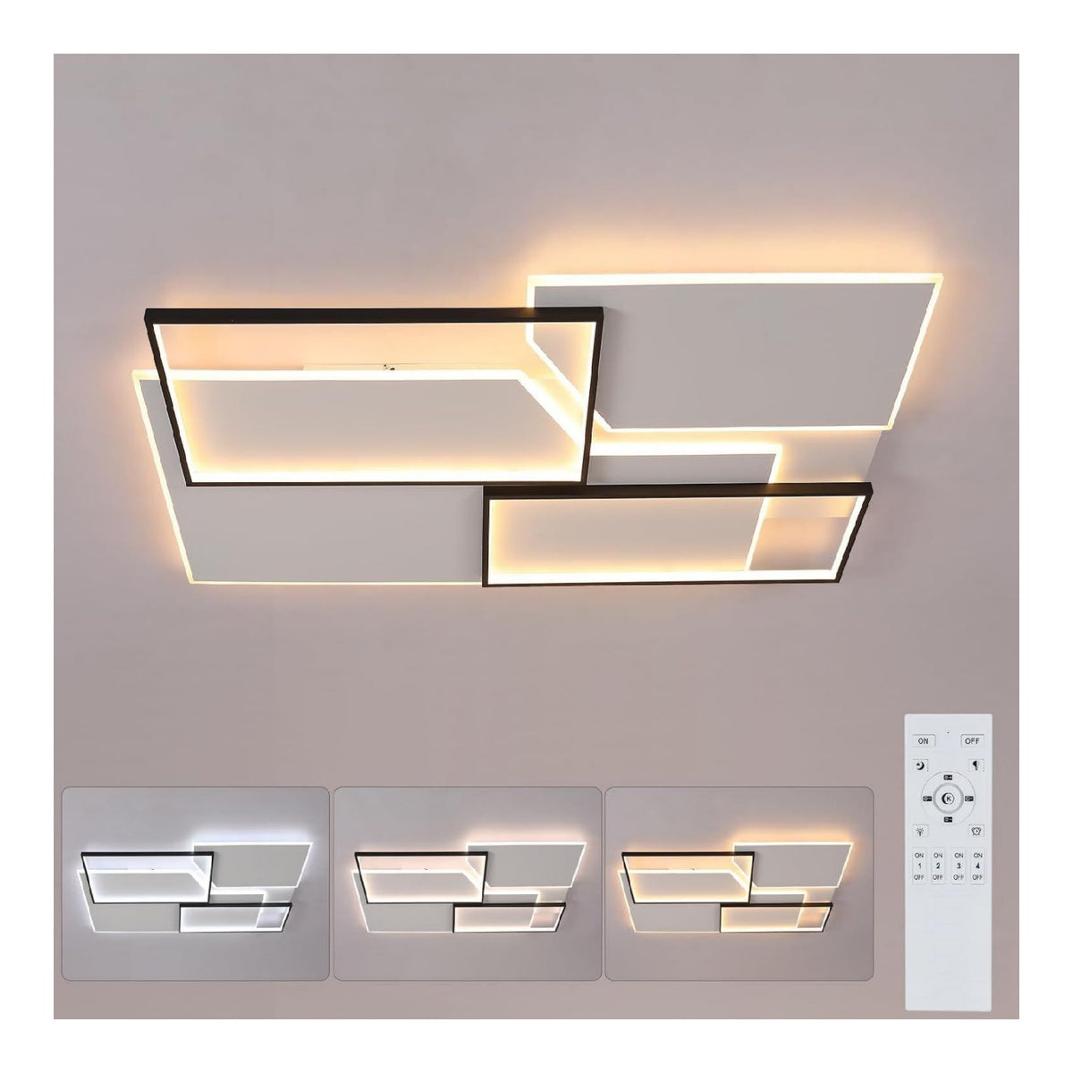 Plafonnier Noir et Blanc aux lignes epurees avec eclairage confortable 80W 3000K